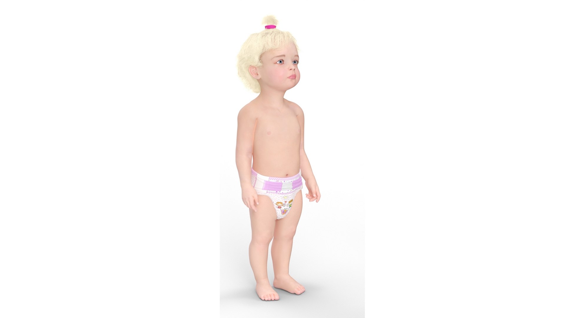 Toddler Girl in Diaper Standing 3D model preview