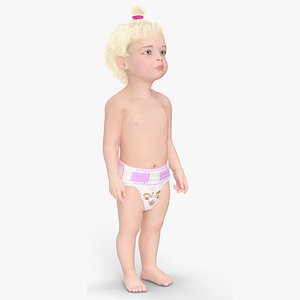 Toddler Girl in Diaper Standing