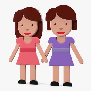 3D Women Holding Hands Emoji model