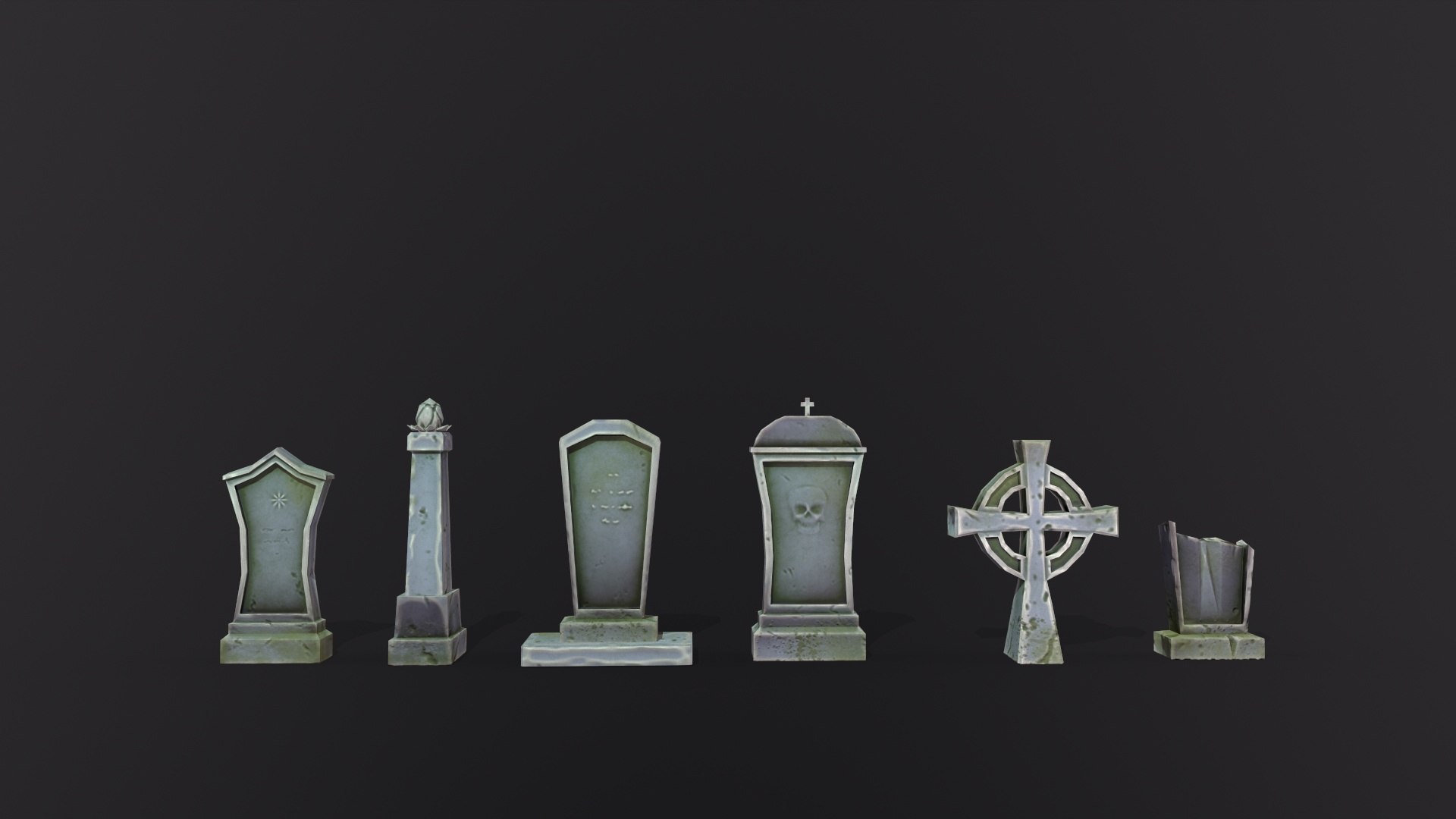 Stylized Lowpoly Fantasy Graveyard Headstones PBR Asset Low-poly 3D ...