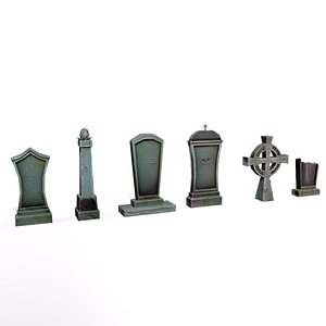 Stylized lowpoly fantasy graveyard headstones PBR asset Low-poly 3D model 3D model