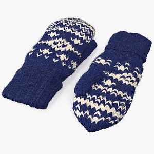 3D knitted blue wool mittens