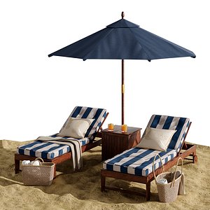 Beach umbrella and chaise longue set 7 model