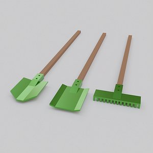 Low poly rake and shovel