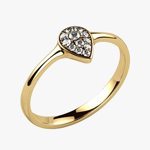 3D Pear Shape Set Diamonds Gold Ring model