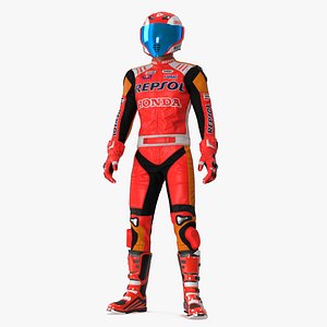 Bike Rider in Honda Racing Suit with Helmet Standing
