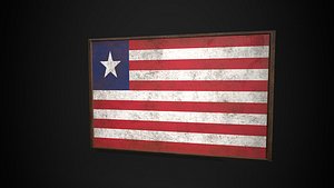 Old Picture Frame With Liberia Flag - Game Ready PBR Low-poly 3D Model
