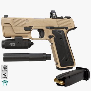 3D Pistol 03 Brown Generic All PBR Unity UE Textures model