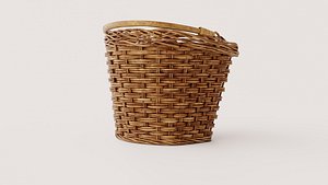 Brown Woven Wicker Bicycle Basket with Carry Handle 3D