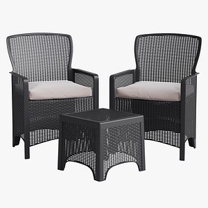 3D model Faux Rattan Plastic Chair Set with Matching Side Table