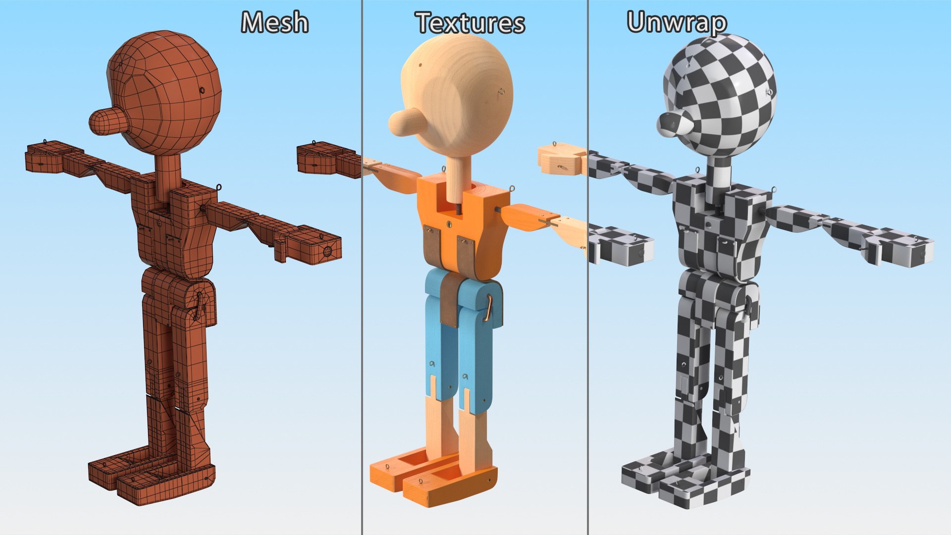 3D Colored Wooden Character Rigged for Cinema 4D - TurboSquid 2013441
