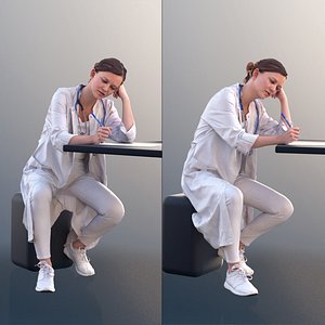 10466 Nadin - Female Doctor Sitting On Desk And Writing