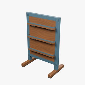 3D Freestanding Display Board with Wood Ledges - 600 x 400 x 900 mm model