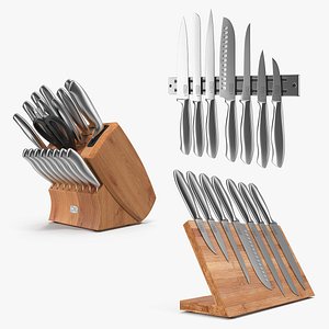 Knife Set with Wooden Block Deglon Meeting 3D Model $34 - .max