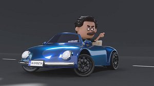 3D rigged simple cartoon car model