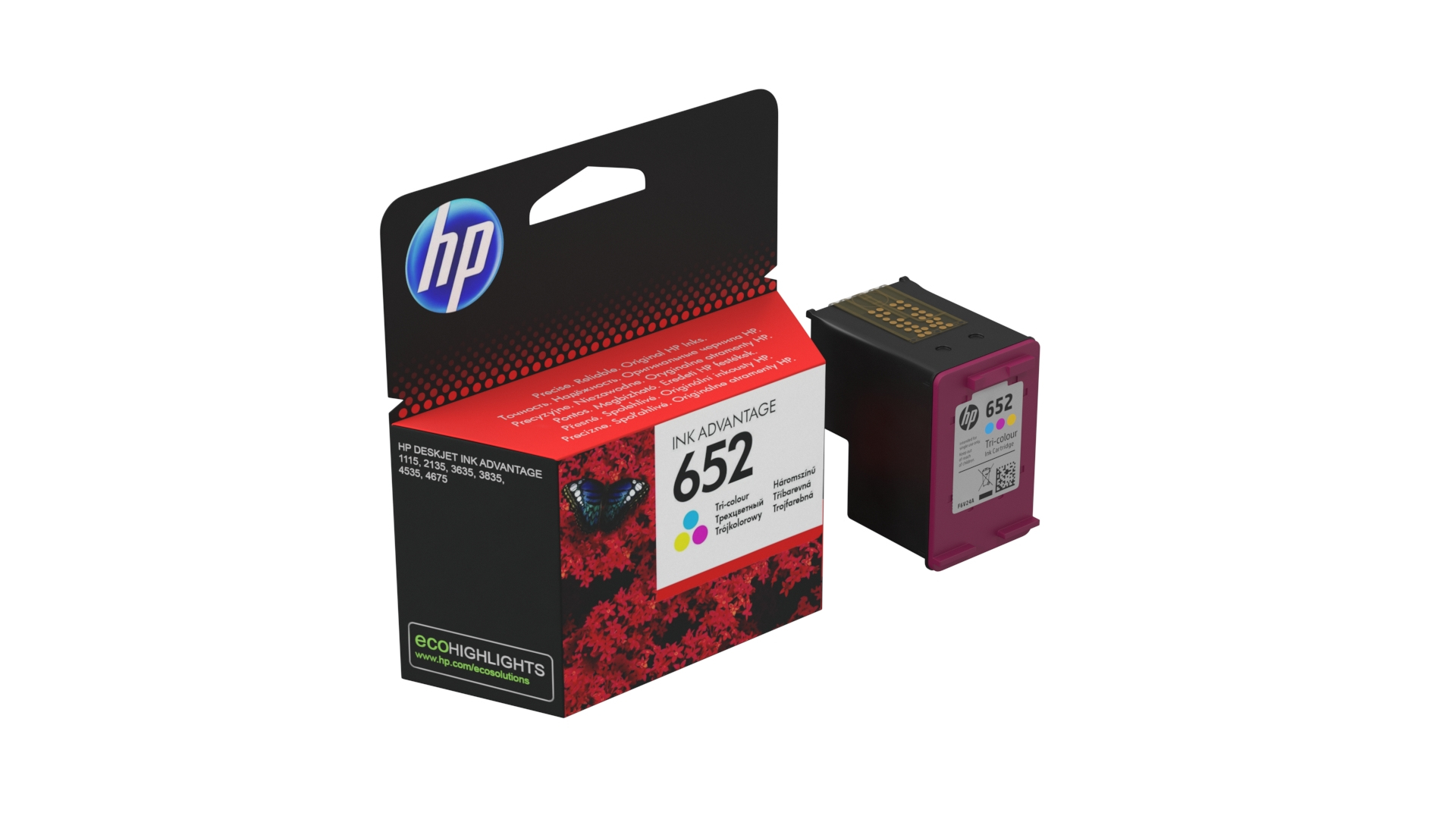 Box With HP 652 Ink Cartridge Tricolor Model TurboSquid 2157516