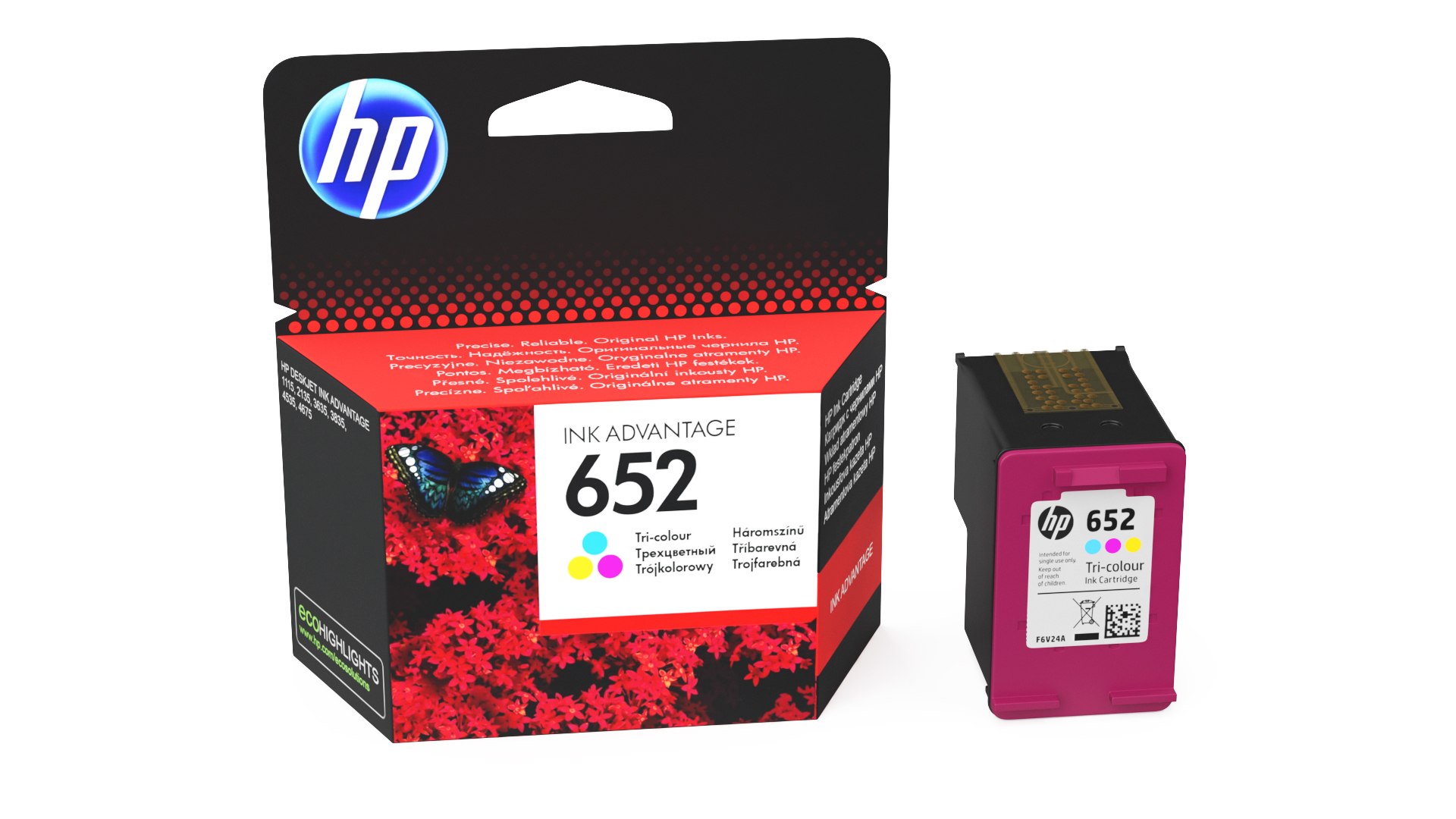 Box with HP 652 Ink Cartridge Tricolor model TurboSquid 2157516