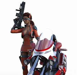 Cyberpunk Girl with bike - Rigged