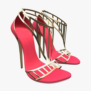Strappy Open Toe Stiletto Sandal Wedding High Heels 3D model