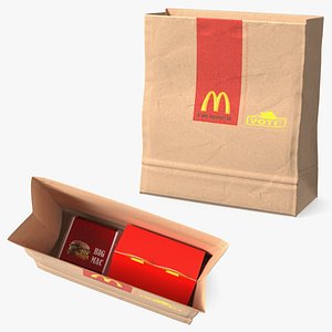 McDonalds Paper Food Bag with Big Mac Box and Happy Meal