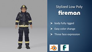 Stylized fireman low poly