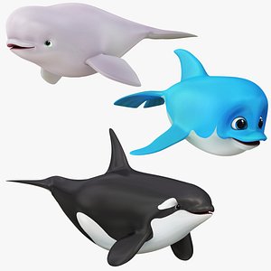 Cartoon Dolphin Beluga and Killer Whale Collection 3D
