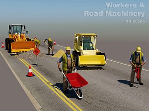 Workers & Road Machinery