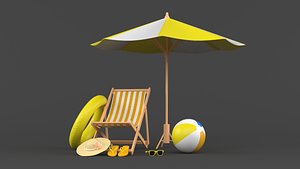 3D Beach Umbrella and Chair