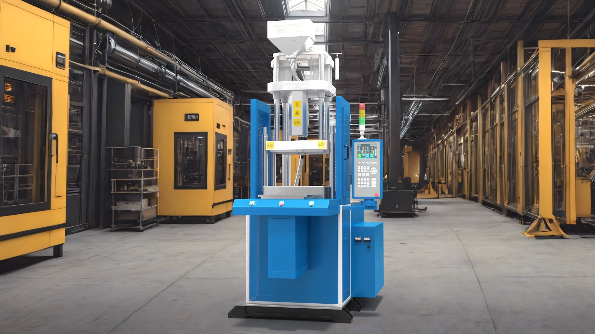 Vertical Plastic Injection Molding Machine Blue 3D model preview
