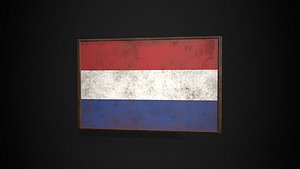 Old Picture Frame With Netherlands  Flag - Game Ready PBR Low-poly 3D Model