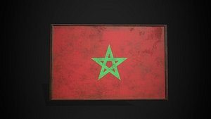 Old Picture Frame With Morocco  Flag - Game Ready PBR Low-poly 3D Model