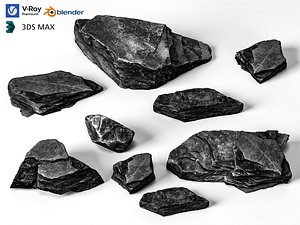 3D Assorted Dark Rock Fragments Collection model