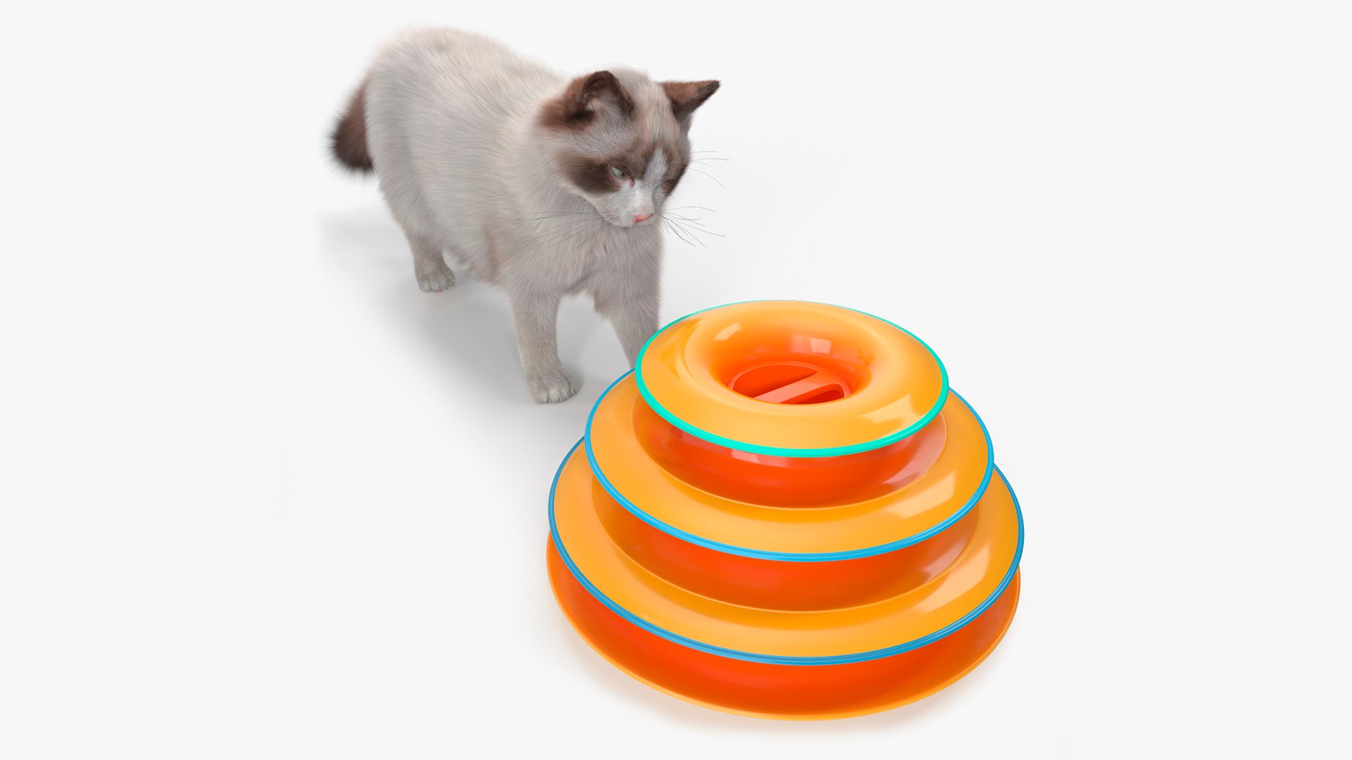Circular Cat Toy Tower with Moving Balls Fur Animated Rigged for Cinema 4D 3D model preview