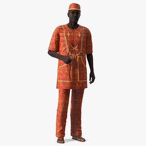 3D Traditional Style Afro American Grandpa Standing model