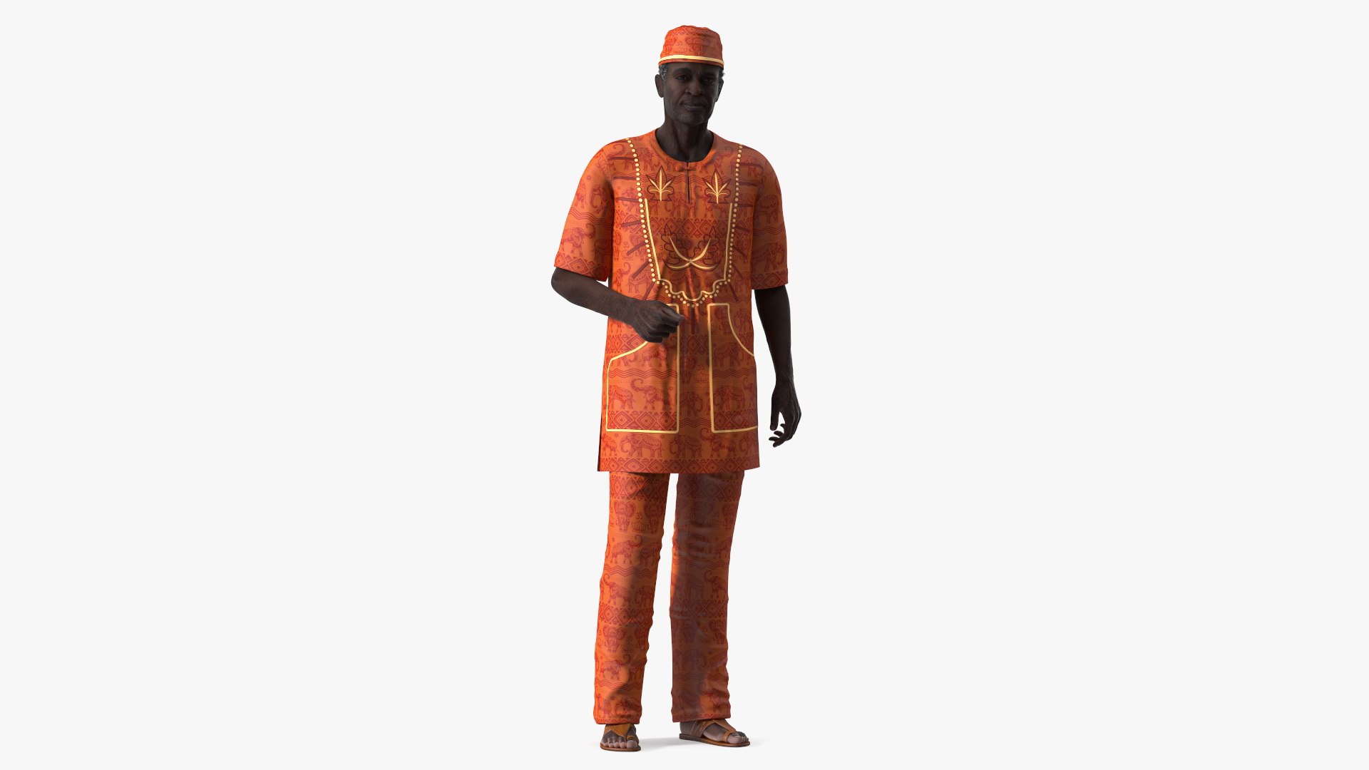 Traditional Style Afro American Grandpa Standing 3D model preview