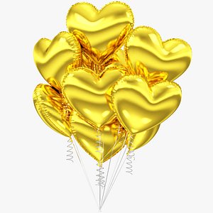 Helium Heart Balloons Bouquet Gold V1 3D model