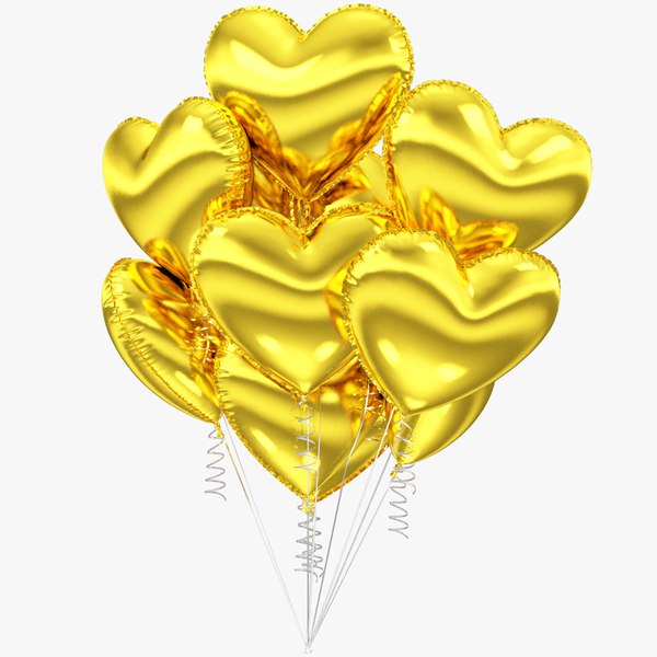 Helium Heart Balloons Bouquet Gold V1 3D model