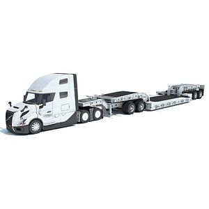 3D 2024 Semi Truck with Lowboy Trailer