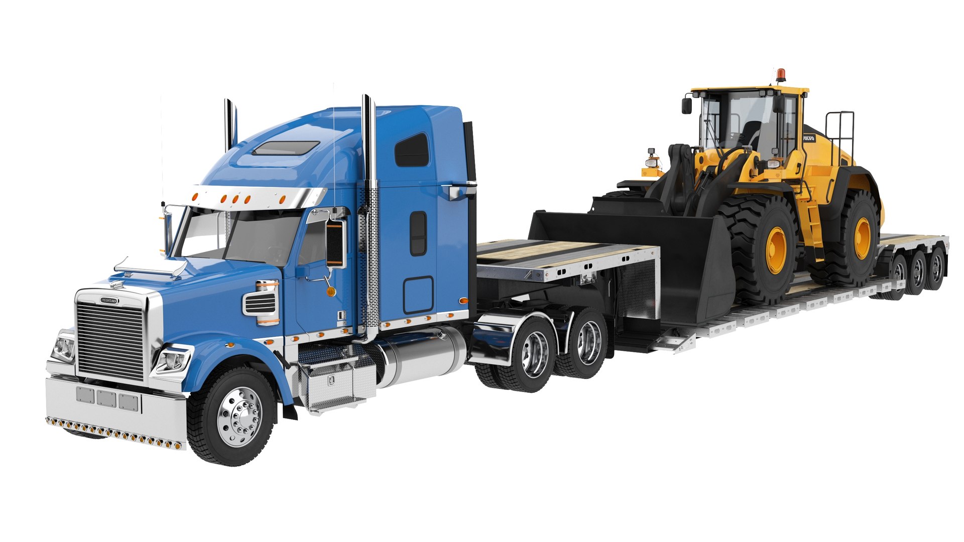 Freightliner Hauling a Loader model https://p.turbosquid.com/ts-thumb/NU/93PlDz/Up/freightliner0012/jpg/1681995057/1920x1080/fit_q87/2fb6f7d3e88f4aace8f289d9d91d78066a14f6b2/freightliner0012.jpg