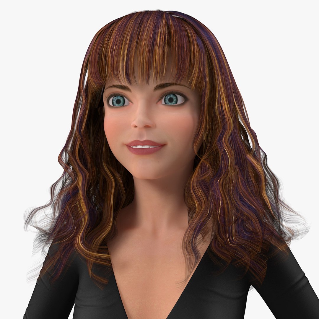 Cartoon Young Woman Youth Clothes Rigged 3D model preview