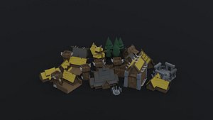 cartoon viking houses asset 3D model