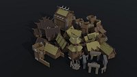 Low-poly Cartoon viking city asset Polygonal Style