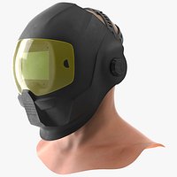 Protective Welding Helmet on Head