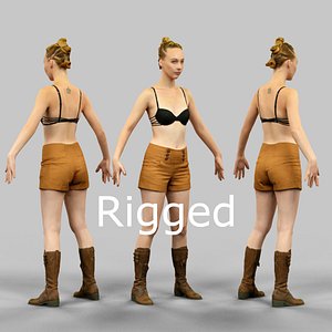 scanned female character rigged 3d model