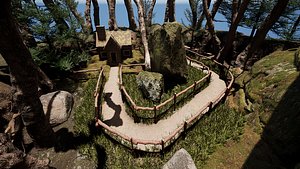 Wooden House and Path in a Fantasy Nordic Forest 3D model