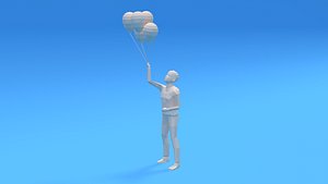 3D kid holding balloons
