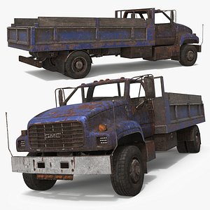 3D GMC TopKick Utility Stake Truck with Worn Body Blue Old Simplified model