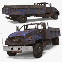 GMC TopKick Utility Stake Truck with Worn Body Blue Old Simplified