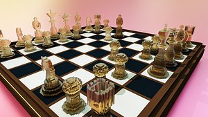 3D Voxel Glass and wood Chess board set