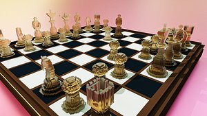 Voxel Glass and wood Chess board set